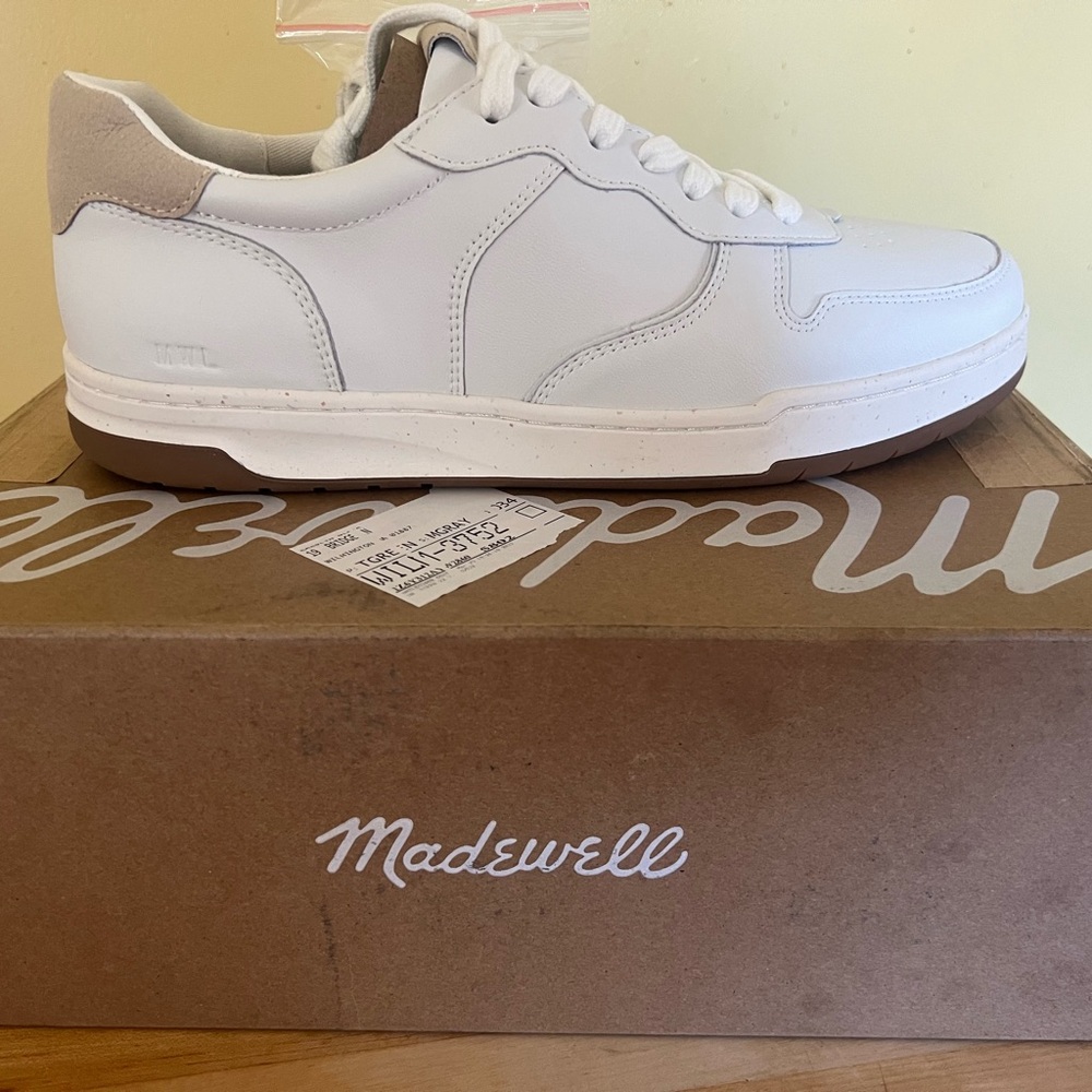 Madewell White Leather Low-Top Sneakers with Tan Heel
